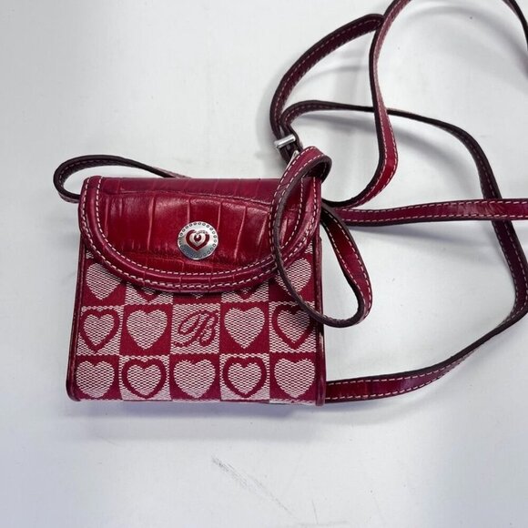 Brighton Red Heart Canvas Leather Crossbody Wallet Bag Bill Slot Coin Pocket - Picture 1 of 13